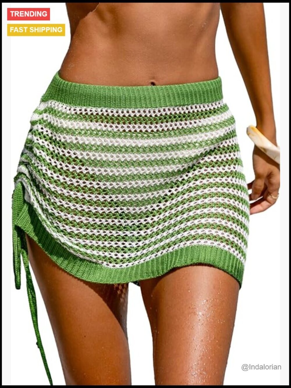Crochet Cover Up Skirt Hollow Out Knit Drawstring Beach Wrap Mini Skirt
